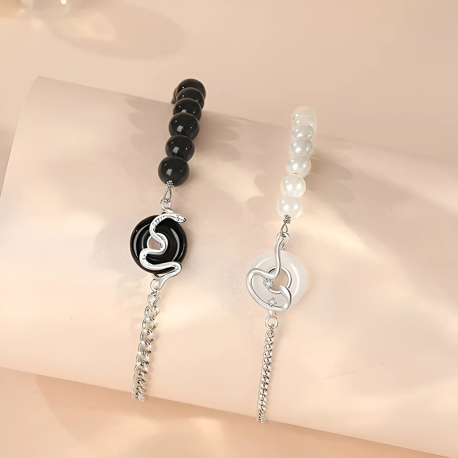 925 sterling silver couple bracelets with snake motif and secure buckle clasps in New Chinese style