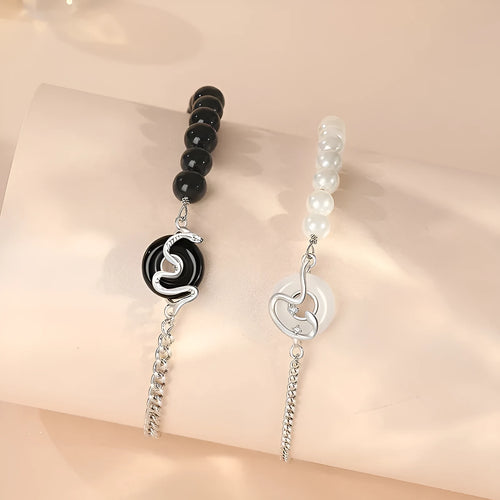 925 sterling silver couple bracelets with snake motif and secure buckle clasps in New Chinese style