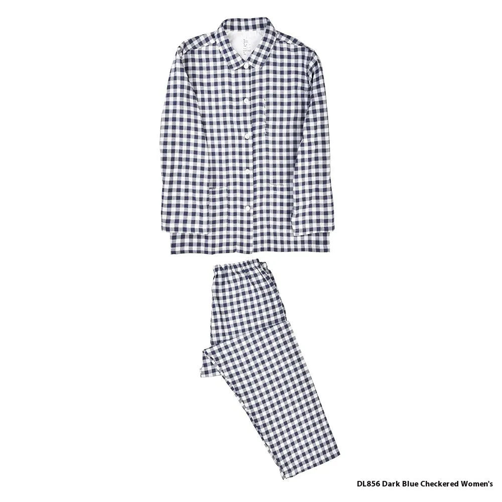 Double-layer cotton yarn pajama set in plaid design for men and women, includes top and trousers in multiple colours