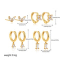 Women's geometric copper earrings four-piece set with gold electroplated star and quadrilateral designs