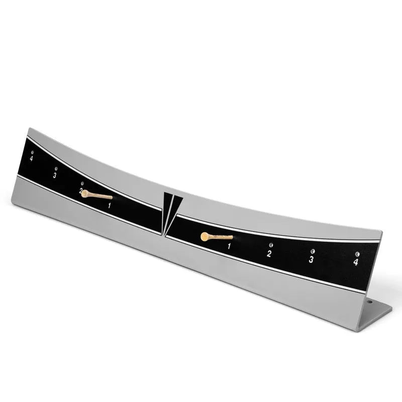 Adjustable golf putter trajectory balance simulator made from white PVC on a green mat.
