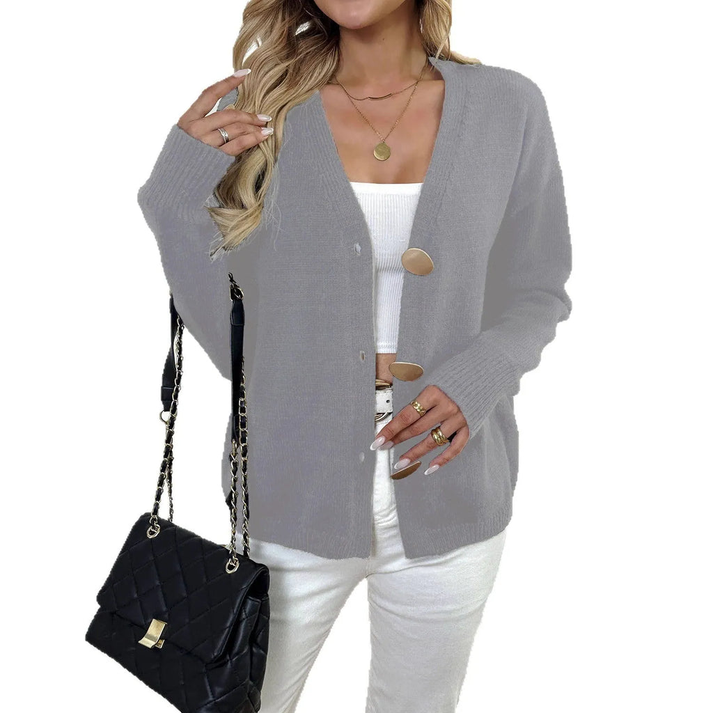 A woman's long sleeve deer plush coat in street hipster style, shown in gray colour with princess sleeves.