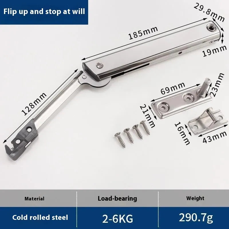 Cold rolled steel tatami cabinet support rod with spring mechanism for flap-up doors.