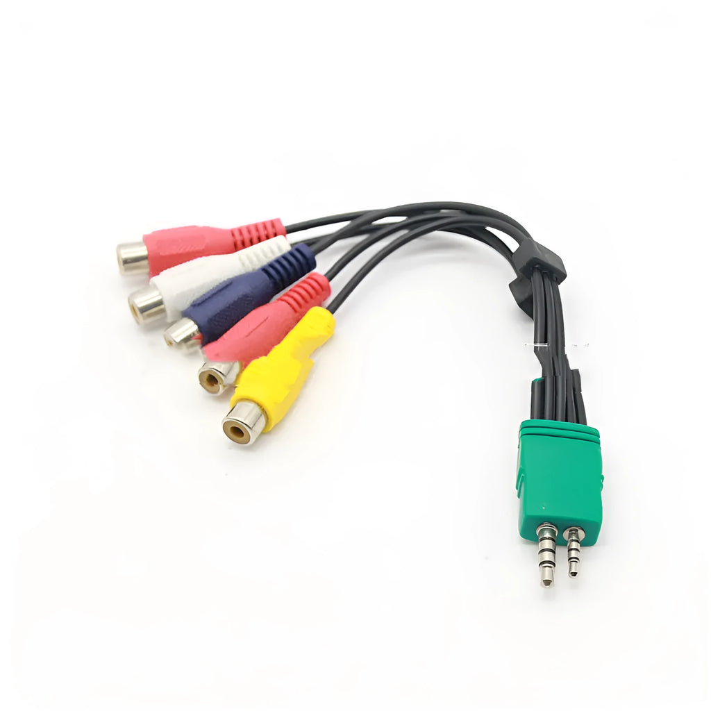 Black 3.5mm and 2.5mm to 5 RCA AV cable with tinned copper wire, 0.3 metre length