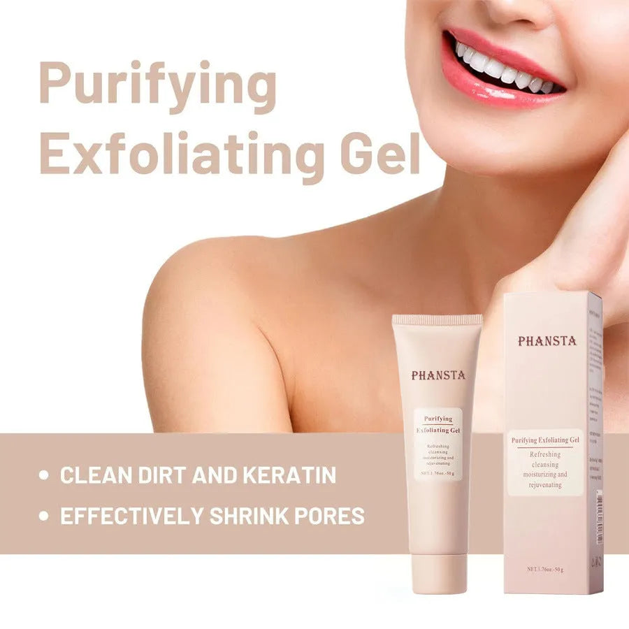Exfoliating facial cleansing pore gel 50g tube with packaging dimensions 4.3x3x15.4 cm