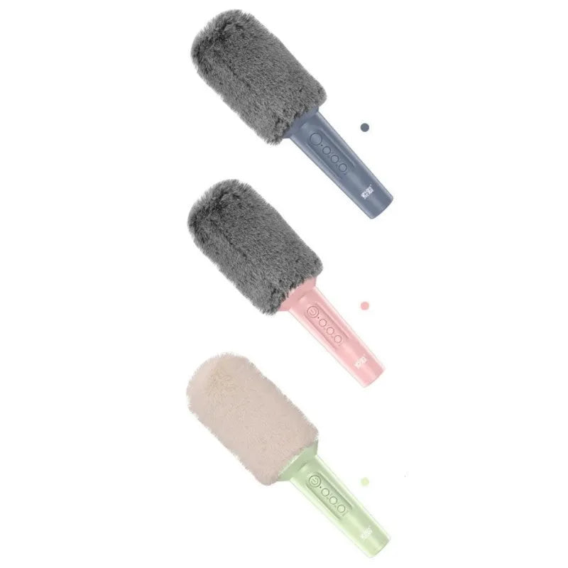 Wireless Bluetooth karaoke microphone in pink, blue, and green colour options with USB connection