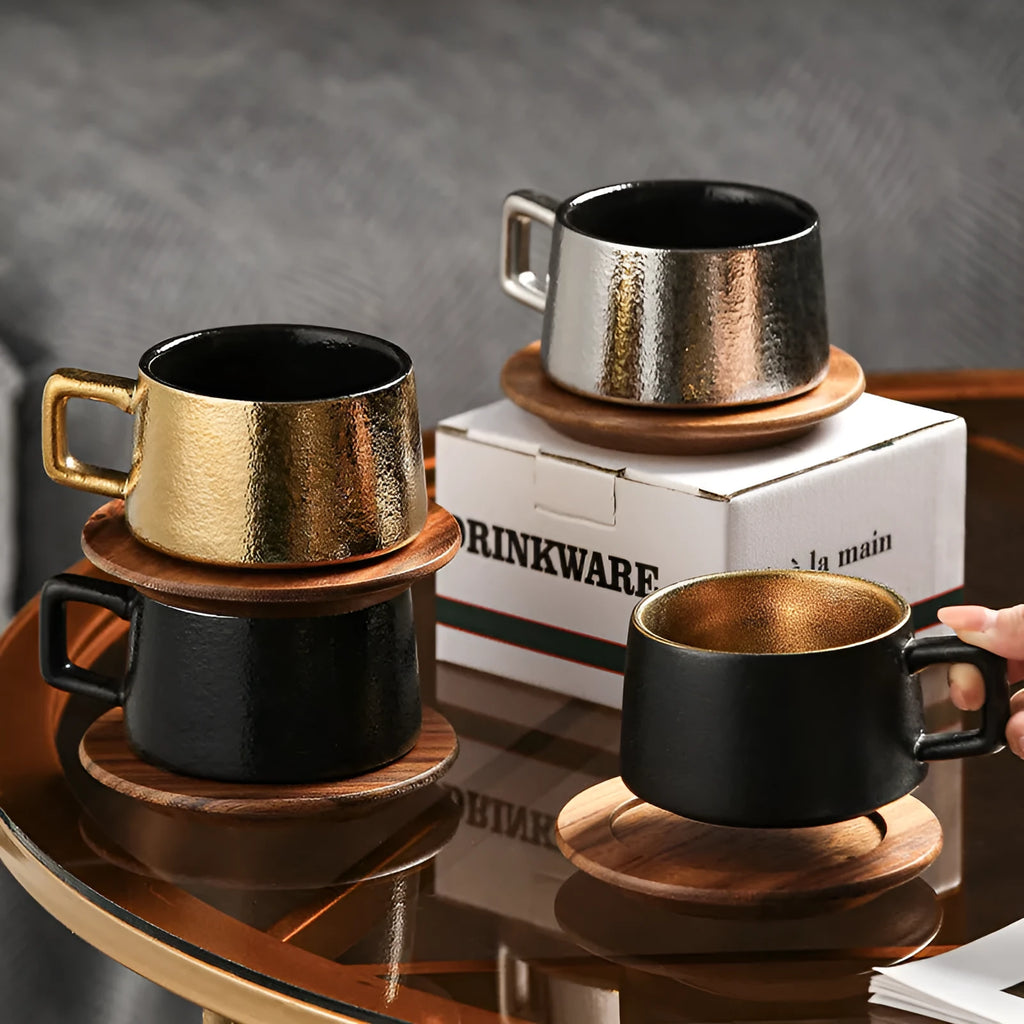 250ml gift tumbler coffee cup set with gold or silver plating in irregular shape with gift box