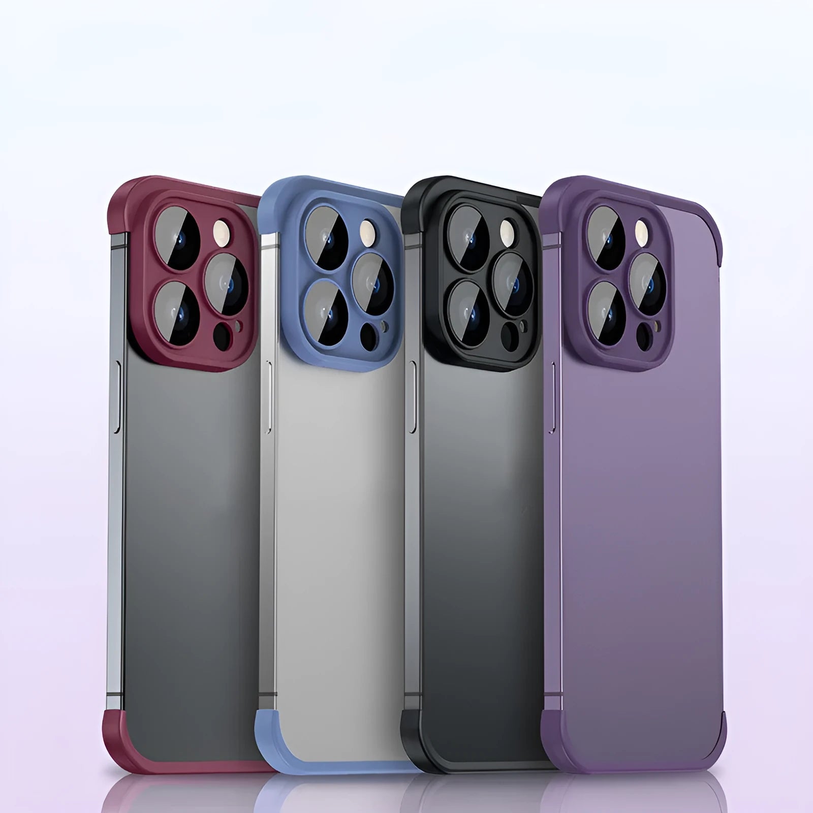 TPU mobile phone case with glass lens film for iPhone protection in four colour options
