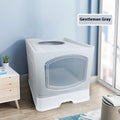 Folding fully enclosed cat litter box in blue, pink, or grey, 51x41x44cm, made from ABS and PP.