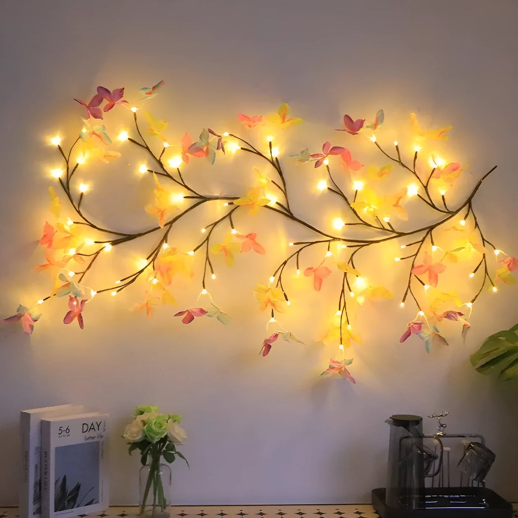 USB-powered LED butterfly tree rattan lamp with flexible branches and colour-changing lights