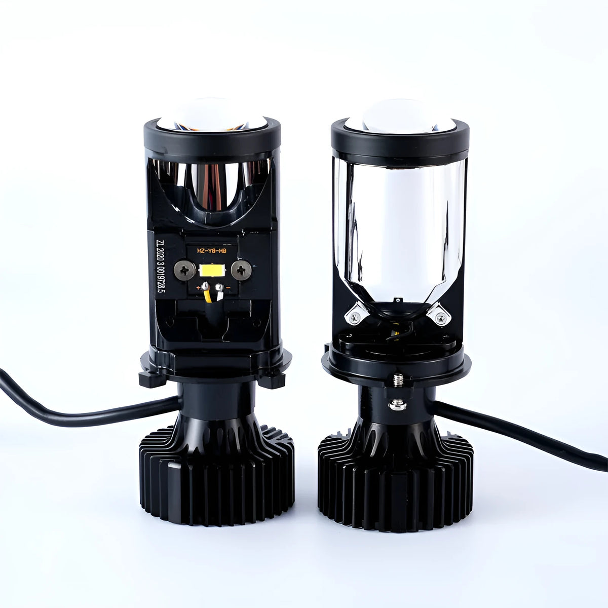 H4 far and near integrated LED headlight with aluminium alloy body and small lens, 12V IP65 rated