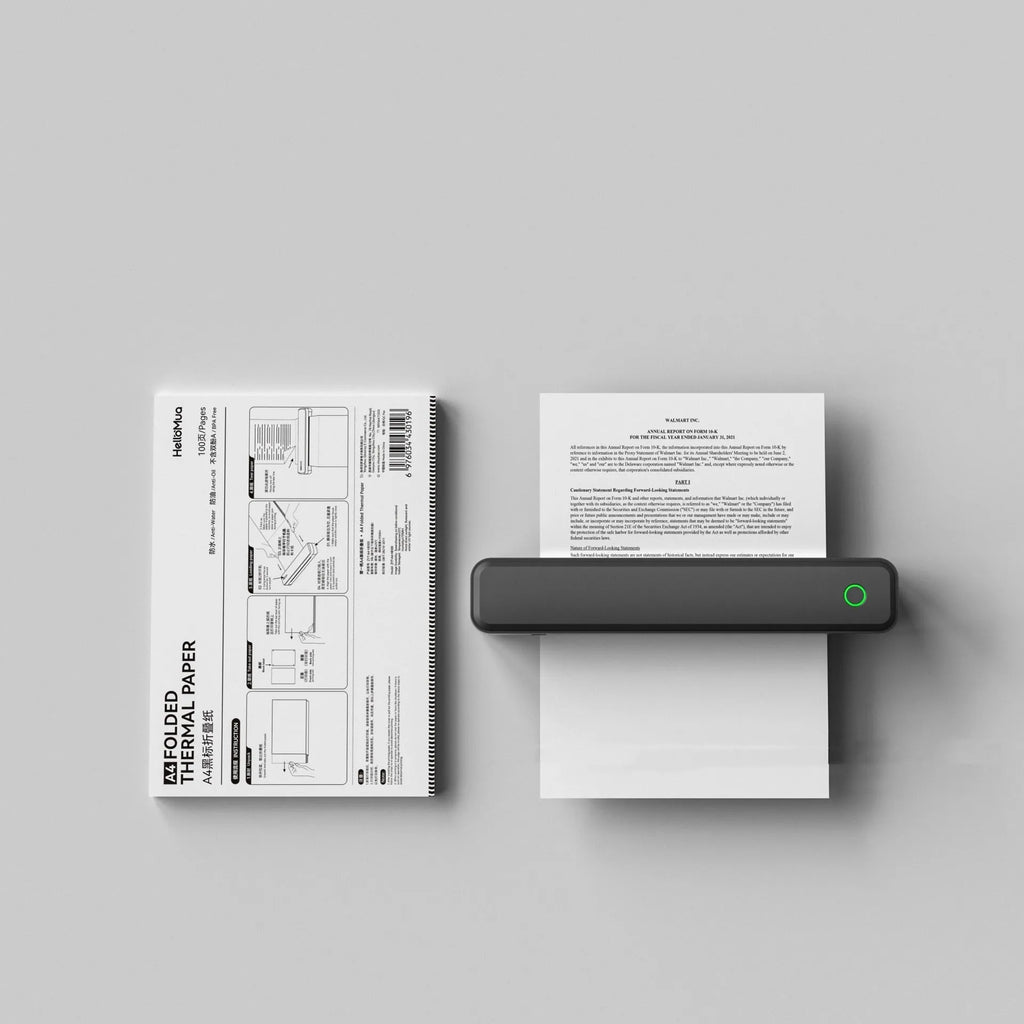 Compact Bluetooth thermal printer for mobile phones in black or white colour, 295mm length