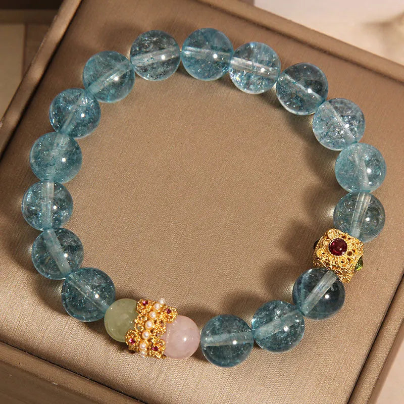 Blue crystal cube sugar colourful crystals bracelet with flexible ring design in Chinese style