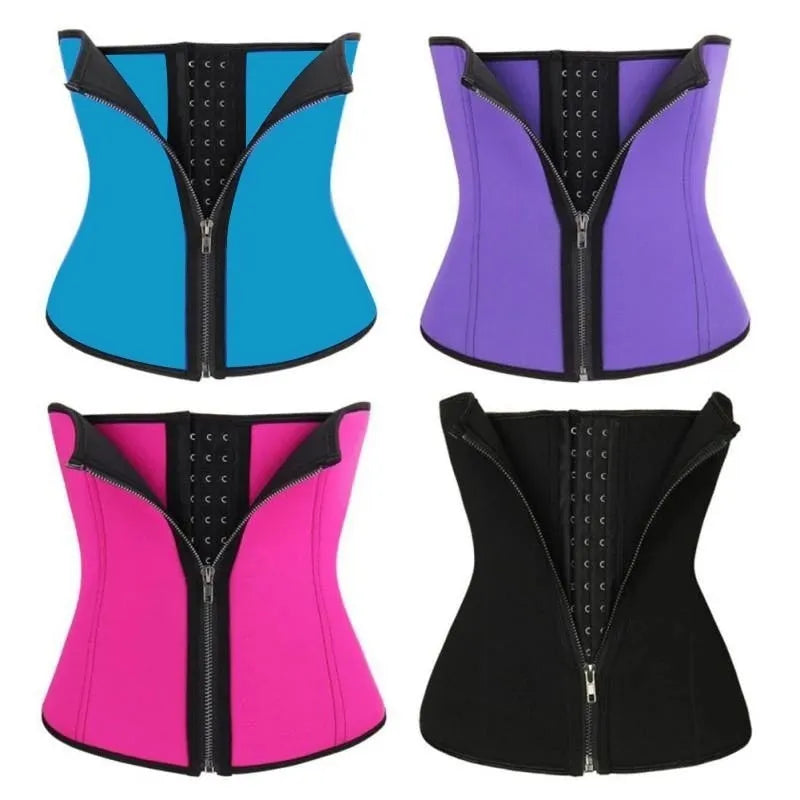 Neoprene body shaping belly band in black, shown flat, with a buckle or fastener visible.