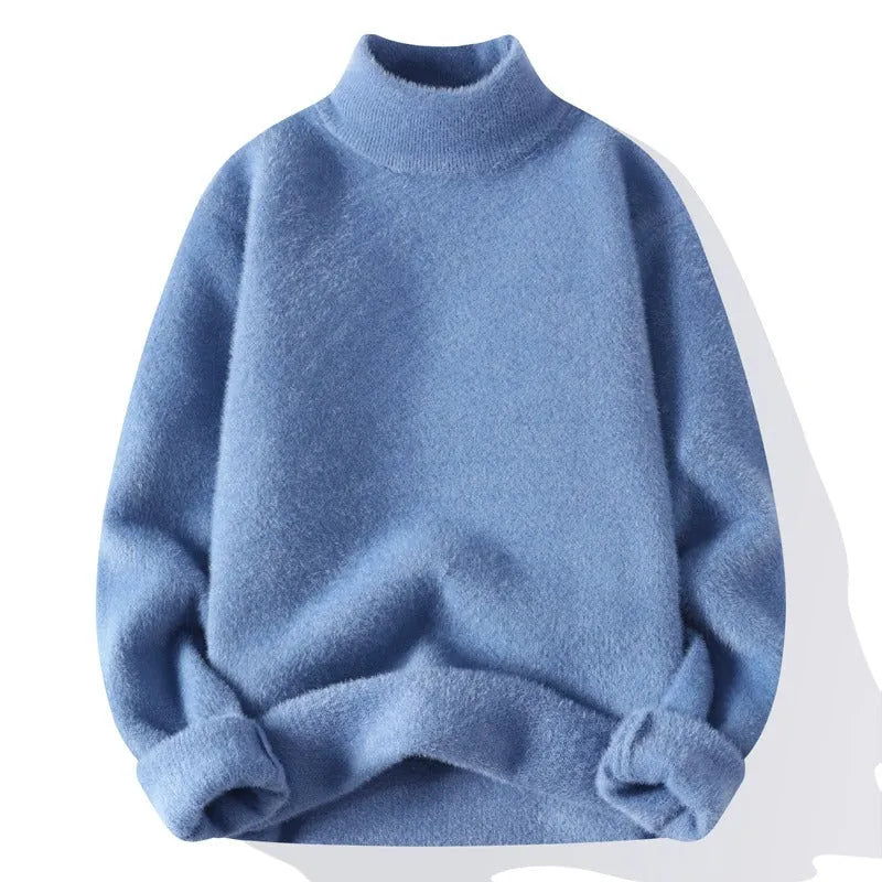 Men's half turtleneck sweater in solid colour, long sleeve pullover, black, front view