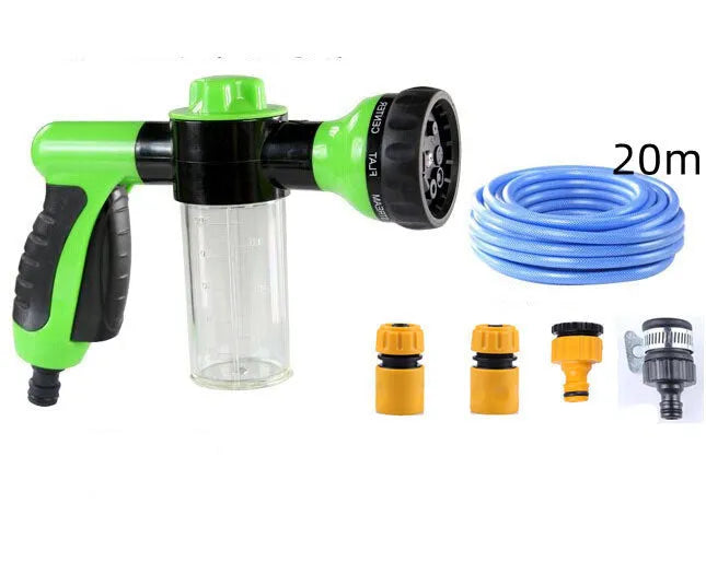 Green high-pressure foam spray gun with adjustable nozzle for car and household cleaning