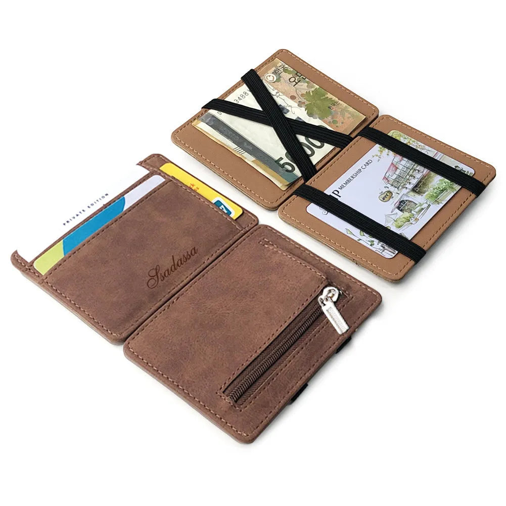 Matte leather Korean-style magic wallet with coin pocket in horizontal square design