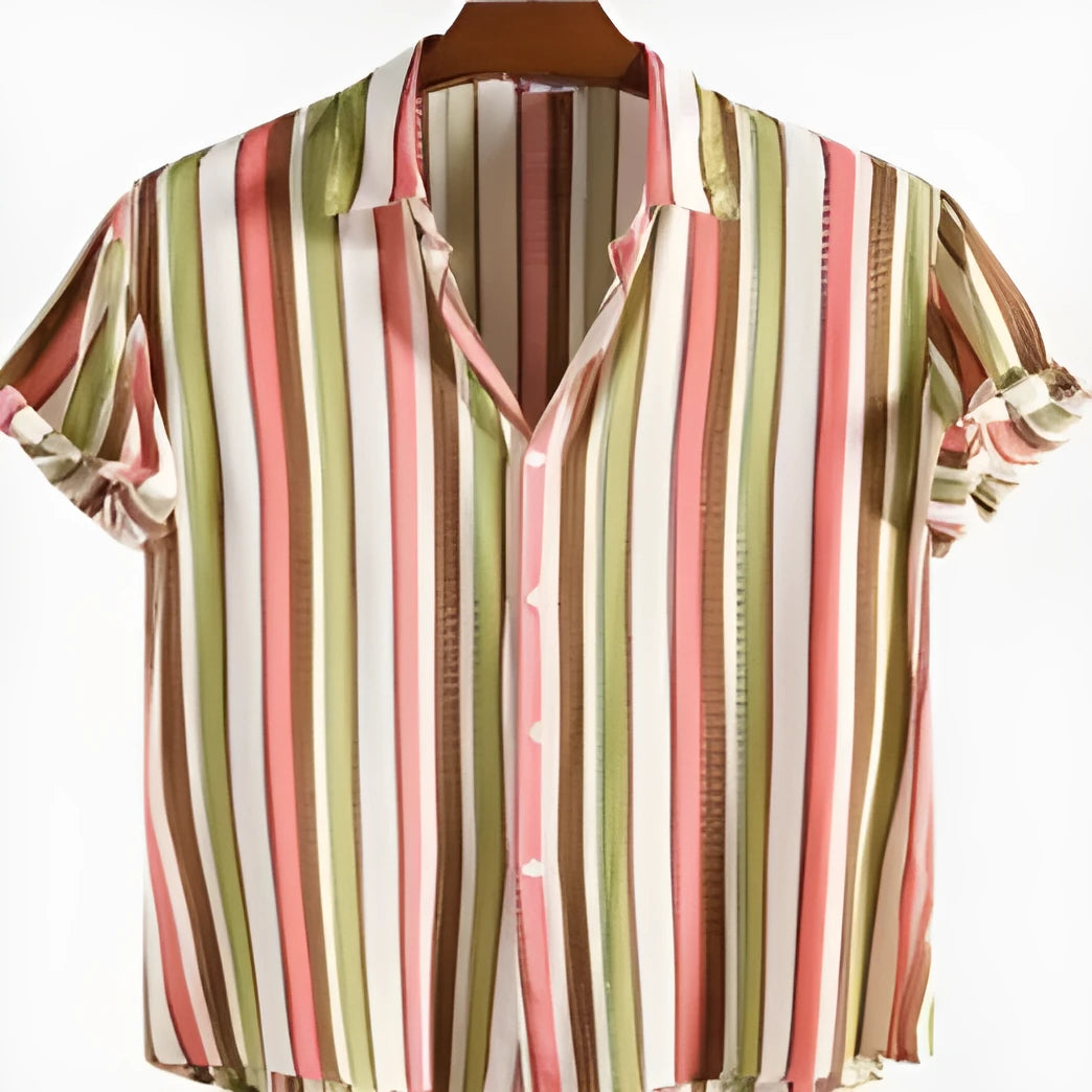 Men's digital printed short sleeved polyester shirt in vibrant colours for summer wear