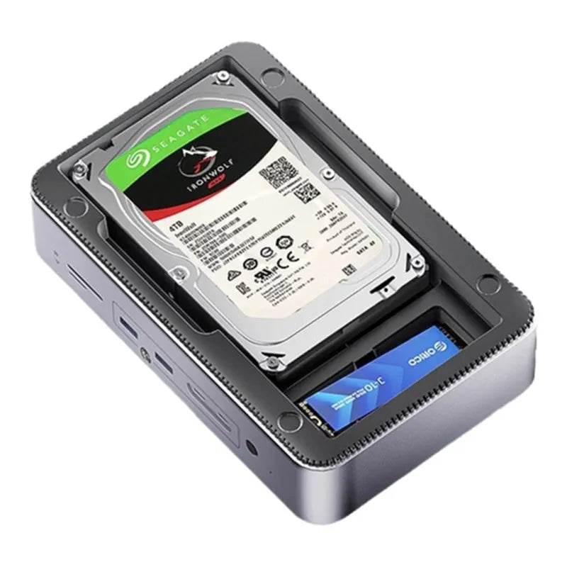 8-in-1 USB 3.2 M.2 hard disk docking station with gigabit network port and 4K HD in black aluminium alloy