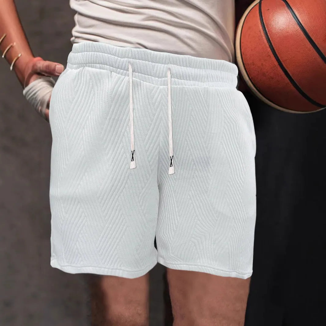 Men's drawstring loose brushed casual sports shorts in khaki, polyester fabric
