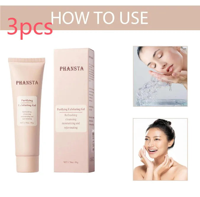 Exfoliating facial cleansing pore gel 50g tube with packaging dimensions 4.3x3x15.4 cm