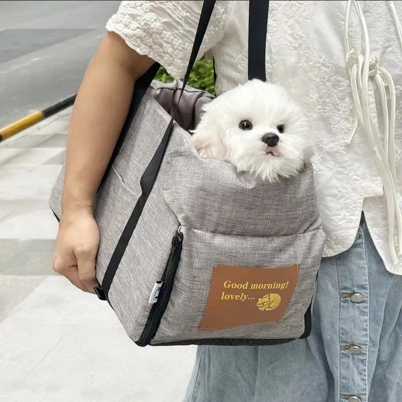 Portable folding pet bag in gray Oxford fabric for small pets up to 5kg