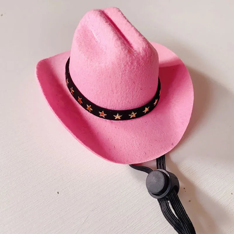 British cat cowboy hat pet costume accessory in multiple colour options with velvet belt, ribbon and rope trim decorations