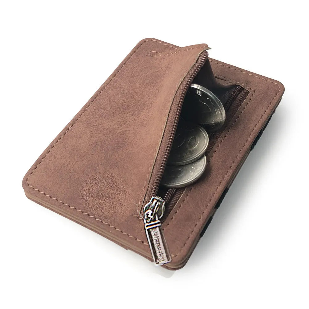 Matte leather Korean-style magic wallet with coin pocket in horizontal square design
