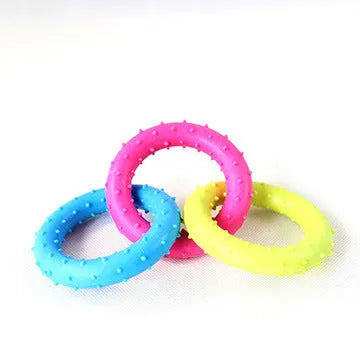 TPR rubber dog chew toy with three interlocking chains for aggressive chewers
