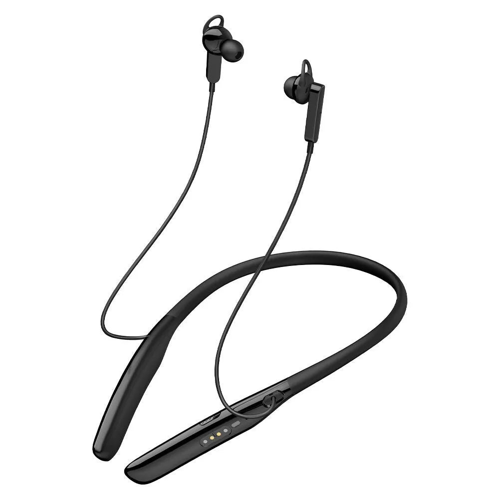 Black Bluetooth digital hearing aid with neckband, ABS body, USB power, 15 x 160 x 181mm