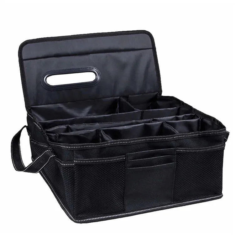 Black Oxford cloth car trunk storage box with dimensions 33cm by 33cm by 16cm