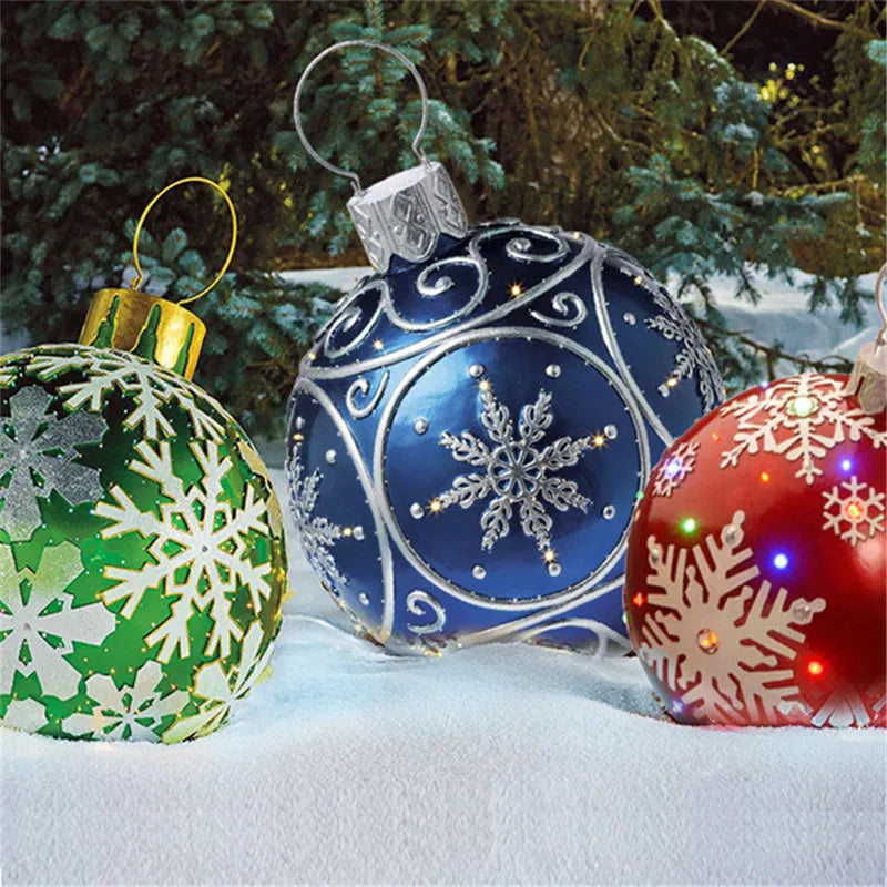 60cm diameter PVC inflatable Christmas ball decoration in bright colours for outdoor use