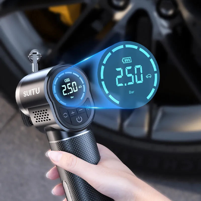 ST-5518 wireless portable air pump with inflatable pipe and nozzles for car tyres and sports equipment
