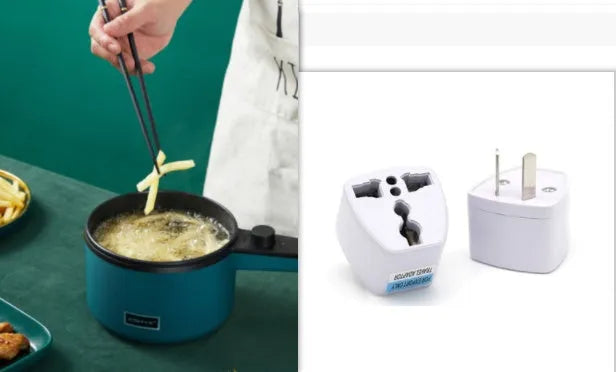 Nordic green mini electric pot with lid and steamer on countertop