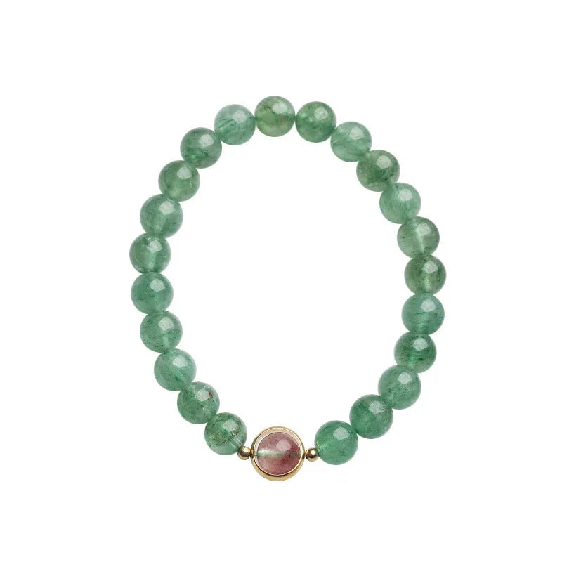 Hand-woven green strawberry quartz bracelet with 7.5mm beads in Chinese style geometric design