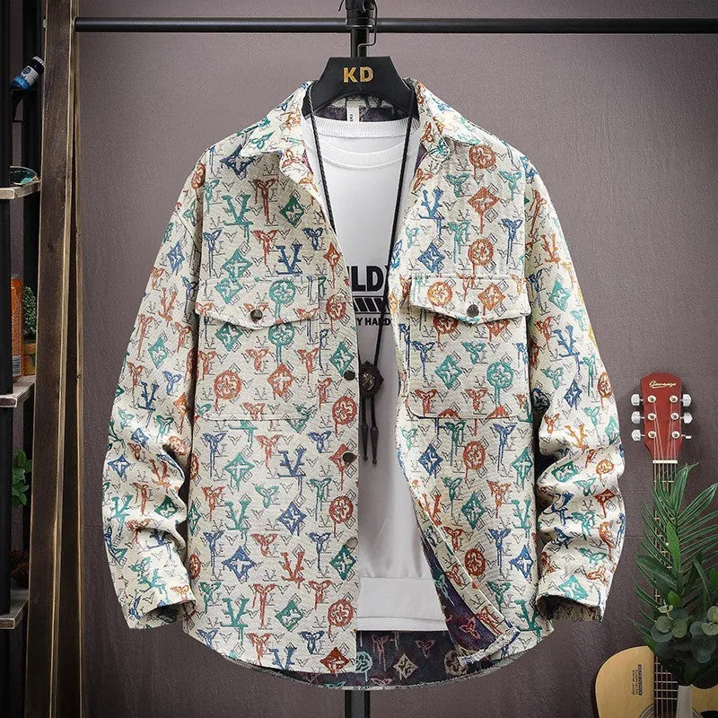 Casual lapel shirt coat in a blue colour, shown with long sleeves and a straight hem.