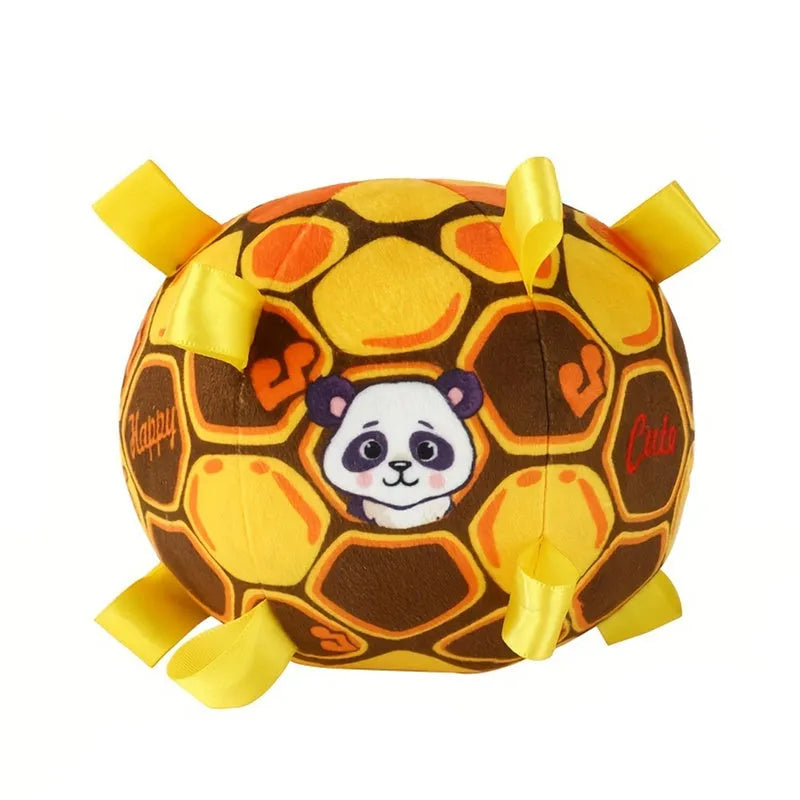 Green interactive ball dog toy with a plush handle for aggressive chewers, measuring 15cm.