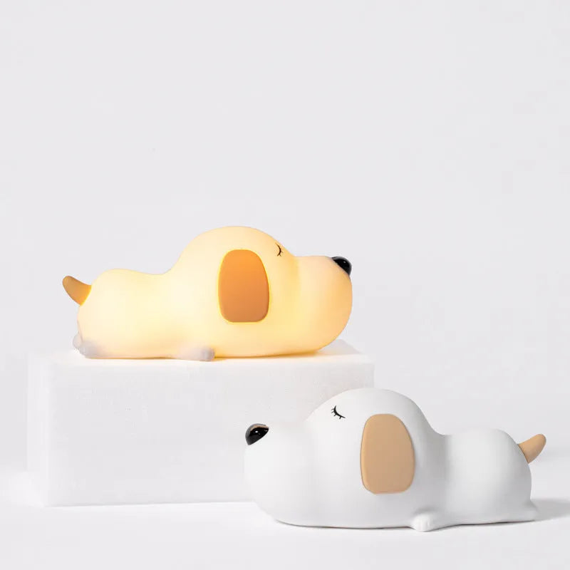 Two-colour cartoon dog silicone night light with USB cable