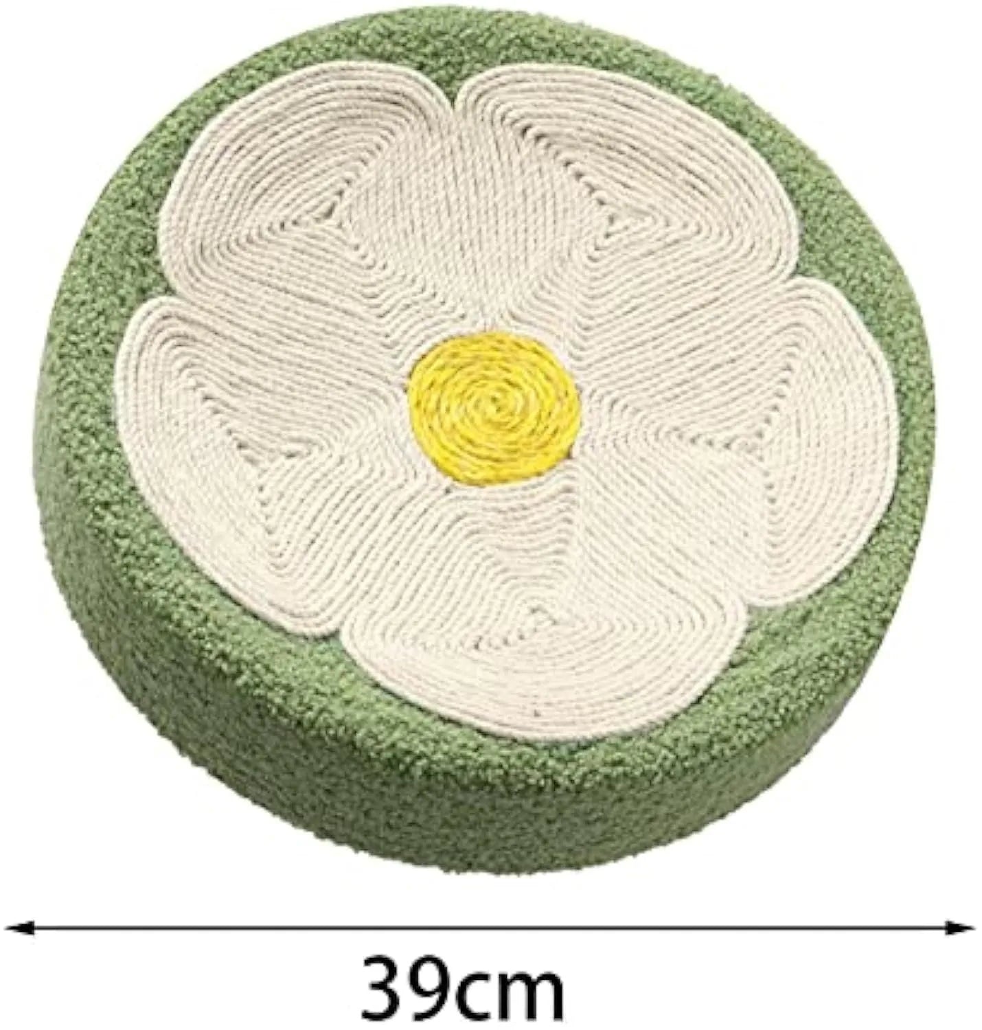 Green round sisal cat scratcher bowl lounge bed for kittens.