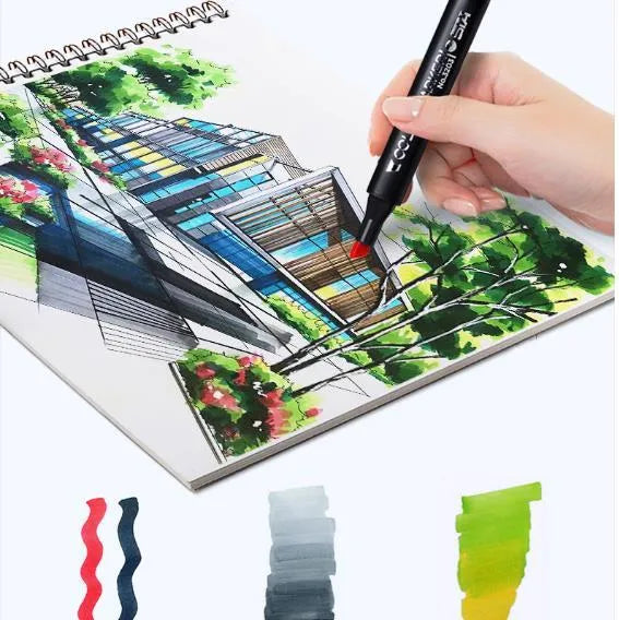 Double-headed alcohol-based animation paint marker pens with round and slanted nibs