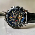Men's automatic mechanical watch with a 12mm steel case on wrist, showing black dial and black case option.