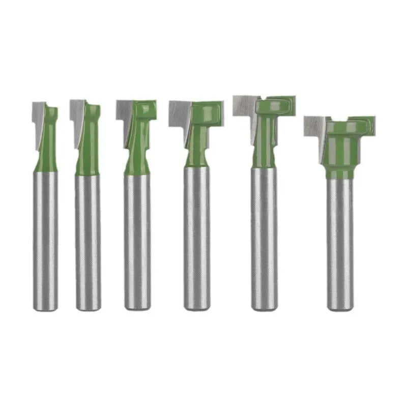 6-piece T-slot knife set with green double blade milling cutters, hard alloy HRC55 blades, 6mm to 15.9mm diameters