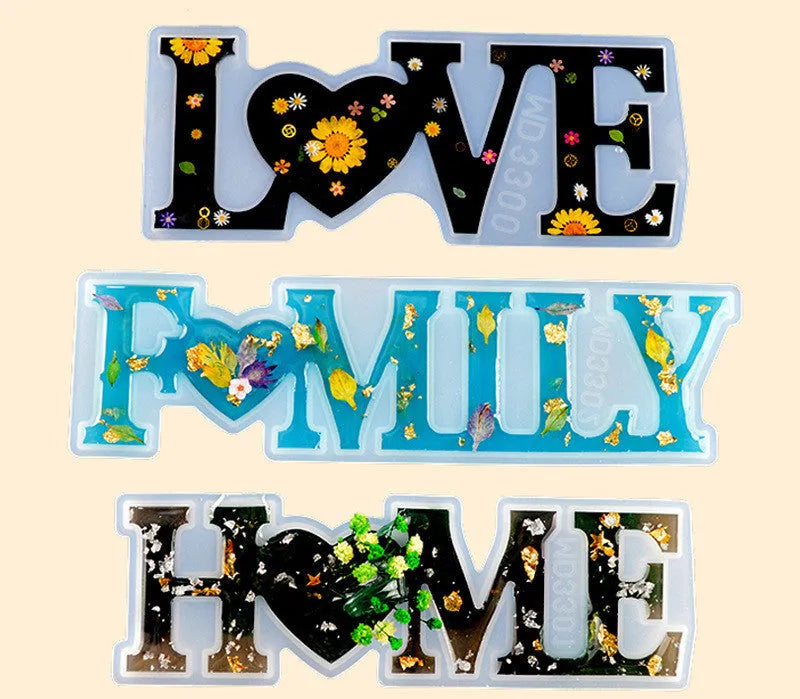 Flexible silicone epoxy resin mould for making English letter and word crafts like love and home