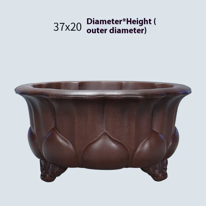 Antique-style purple clay succulent flower pot measuring 37cm square and 20cm tall.