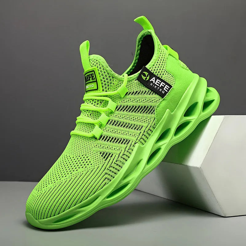 Men's black mesh casual running shoe with low top, round toe, and lace-up front.