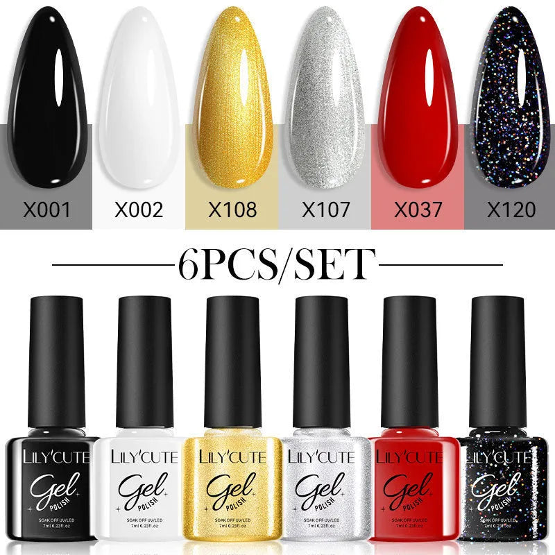 UV gel nail polish set with 20 bottles in glittering nude colours for home manicures