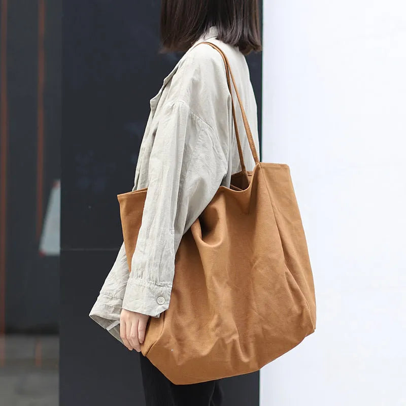 Mori artistic canvas shoulder bag in green black brown or creamy white with double straps and phone pocket