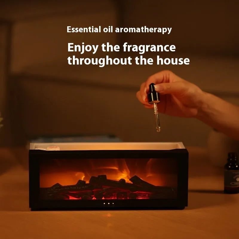 Square desktop flame aromatherapy machine with 3D flame effect and 7 colour LED lighting