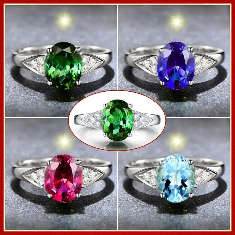 Ladies court-style ring with a natural zircon stone inlaid in a choice of heart, bell, or water drop shapes.