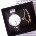 Ladies watch set with gypsophila design two-piece bracelet in silver and rose gold options